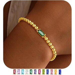Dainty Birthstone Bracelet Women Gold Plated Beaded Friendship Birthday Jewelry